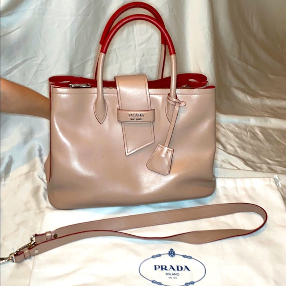 Prada Ribbon Buckle soft calf Tote bag